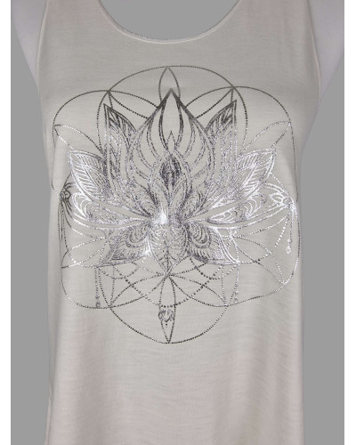 Top blanc Lotus argent